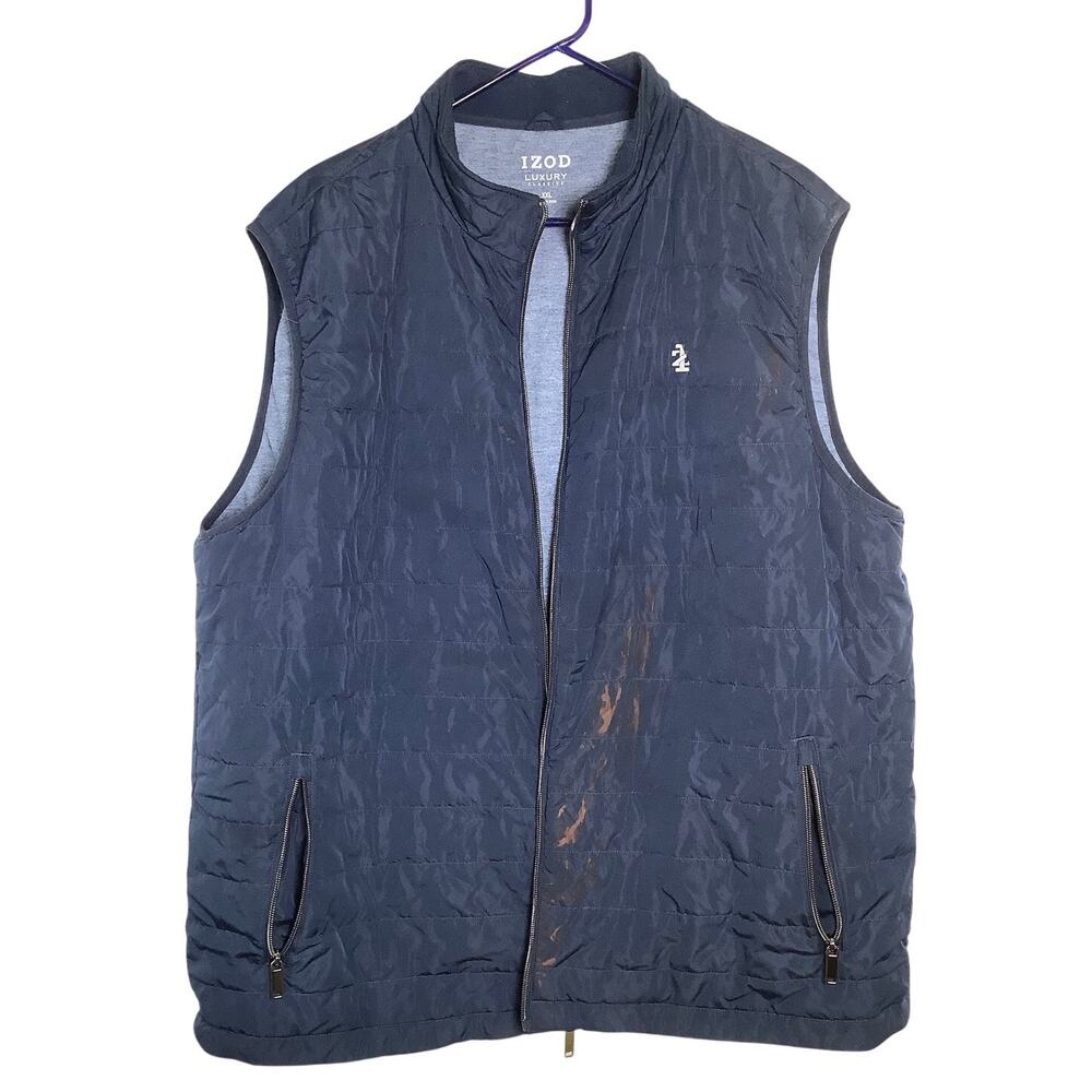 Izod Men's XXL Blue Luxury Classic Full Zip Quilted Puffer Vest Preppy HR12-2